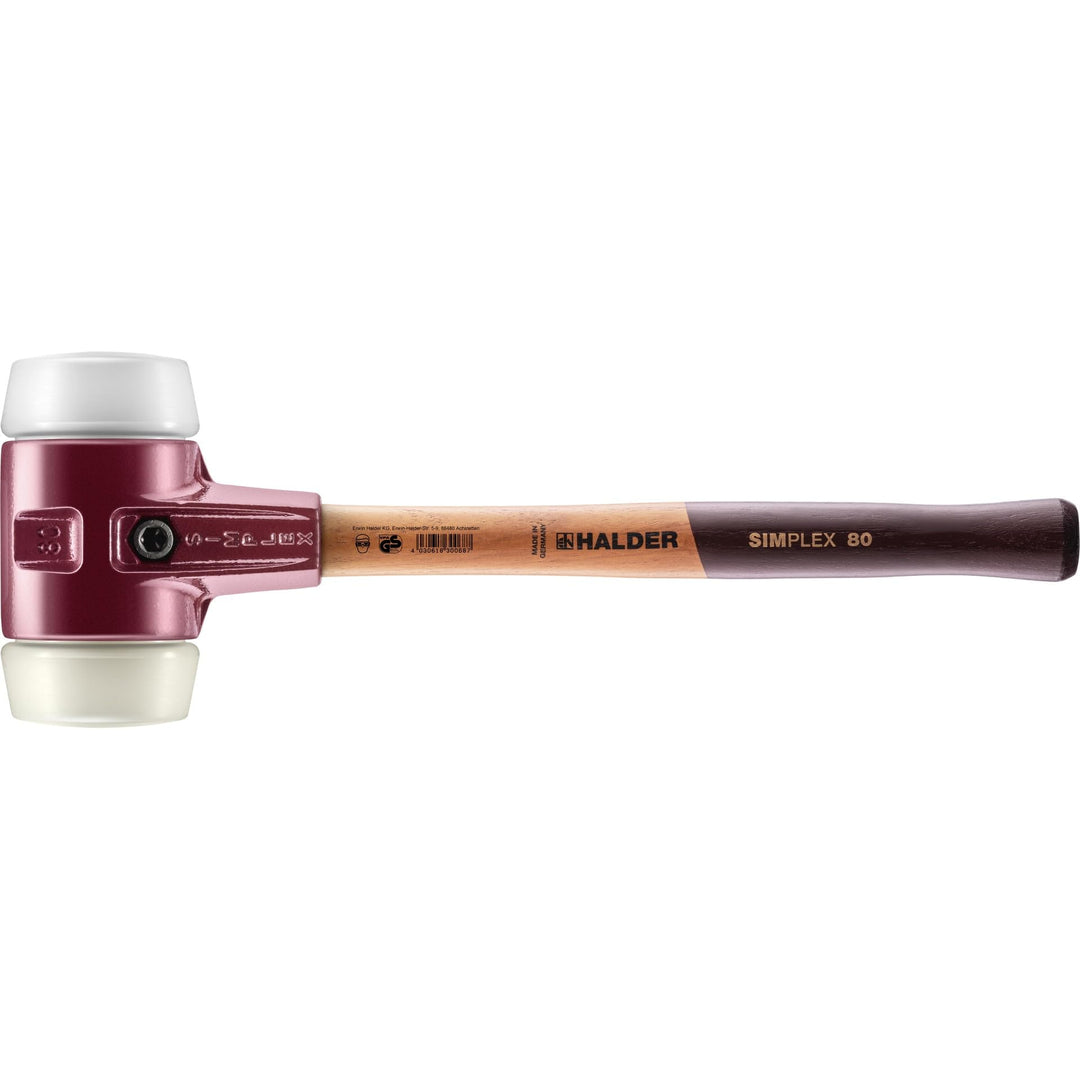 SIMPLEX-Schonhammer, Superplastik/Nylon; mit Tempergussgehäuse und hochwertigem Holzstiel | D=80 mm
