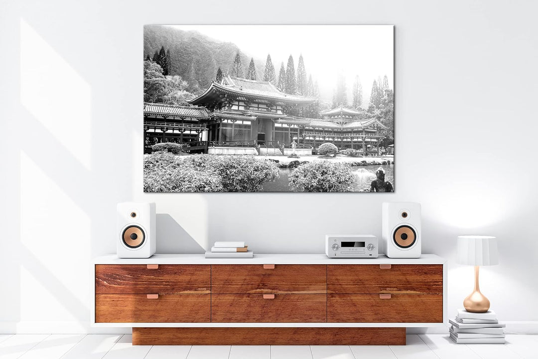 deyoli atemberaubende Tempelanlage in Asien Effekt: Schwarz&Weiss,Format: 80x60 als Leinwandbild, Mo