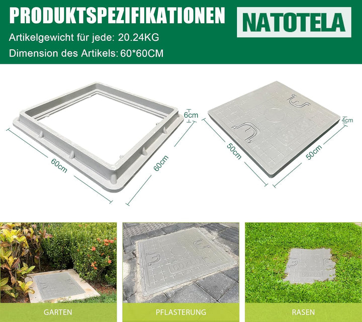 GFK-Schachtabdeckung mit Rahmen 600x600 mm/Deckel: 500x500 mm/Lichte Weite: 440x440 mm Revisionsscha