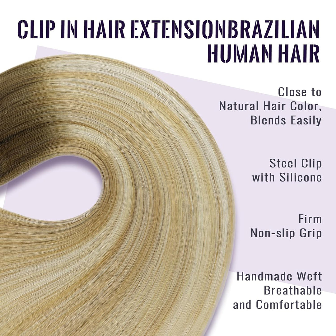 Fshine Echthaar Extensions Clip, 30cm 3 Stücke 50g Haarextension Echthaar Clip in Haarverlängerung M