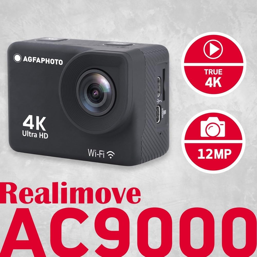 AgfaPhoto Realimove AC9000-30 m wasserdichte Digitale Action-Kamera (True 4K, EIS Anti-Shake, 170 °
