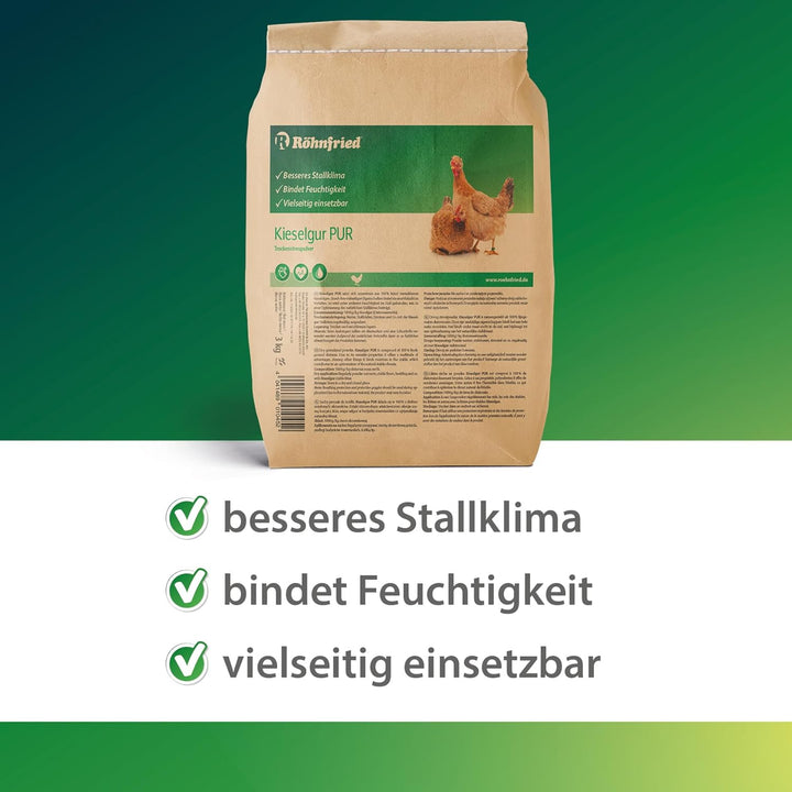 Röhnfried - Kieselgur PUR (3000 g) - Naturreine Kieselerde in Pulver-Form - für ihren Hühnerstall, K