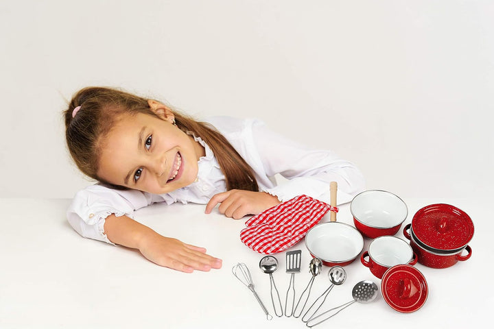 Small Foot Kochgeschirr für Kinder, Zubehör für Spielküche, 13-TLG. Set mit Topfhandschuh und Küchen