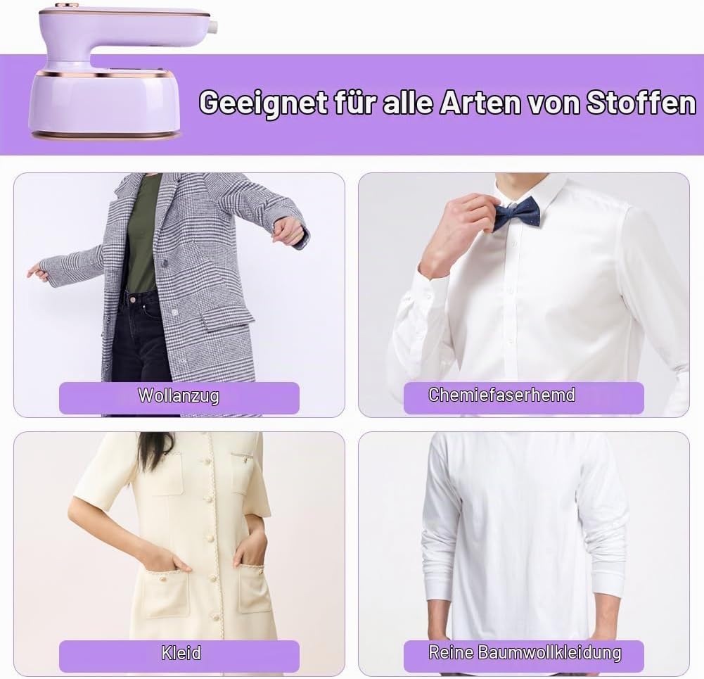AUAUY Dampfbügeleisen Mini, 1000 W Faltbares Tragbares Reisebügeleisen, Handbügelmaschine mit 100 ml