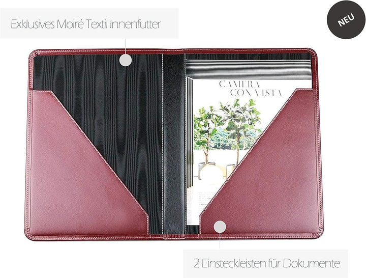DELMON VARONE - Personalisierbare Urkundenmappe DIN A4 aus Cambridge Top Grain Leder rot, Dokumenten