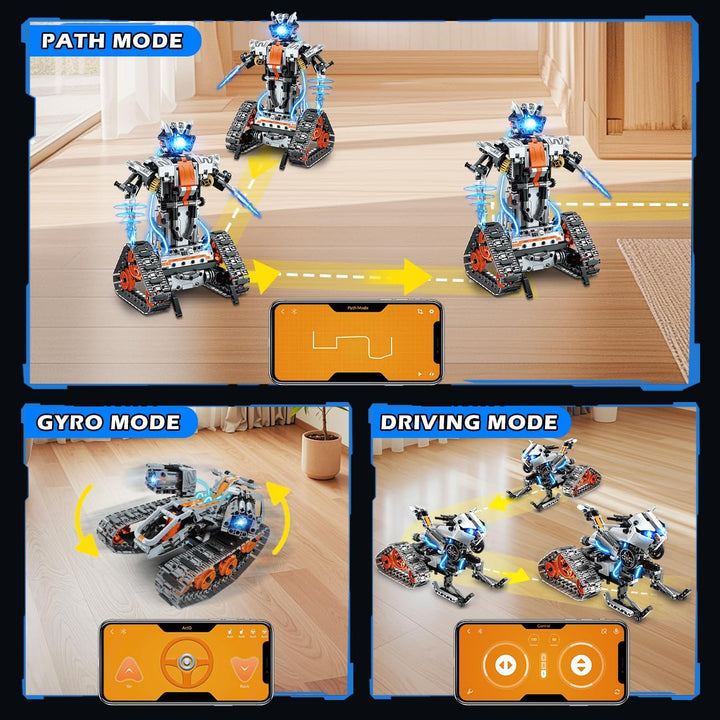 Technik Roboter für Kinder mit LED Licht, 5-in-1 APP und Fernbedienung Bausatz RC Robot/Tracked/Race
