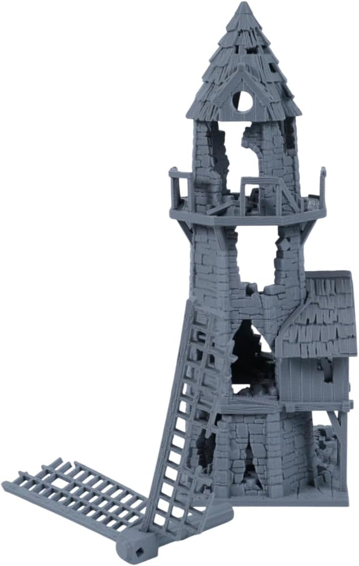 Mittelalterliche Mühlenruine – Tabletop-Gelände aus grauem Stein im 28mm-Massstab für RPGs und Warga