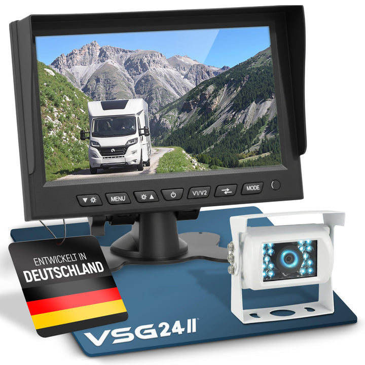 VSG24 Rückfahrkamera 7" Camper-Set inkl. Kamera, Monitor, Kabel - Wasserdicht Nachtsicht 12V-24V Ein