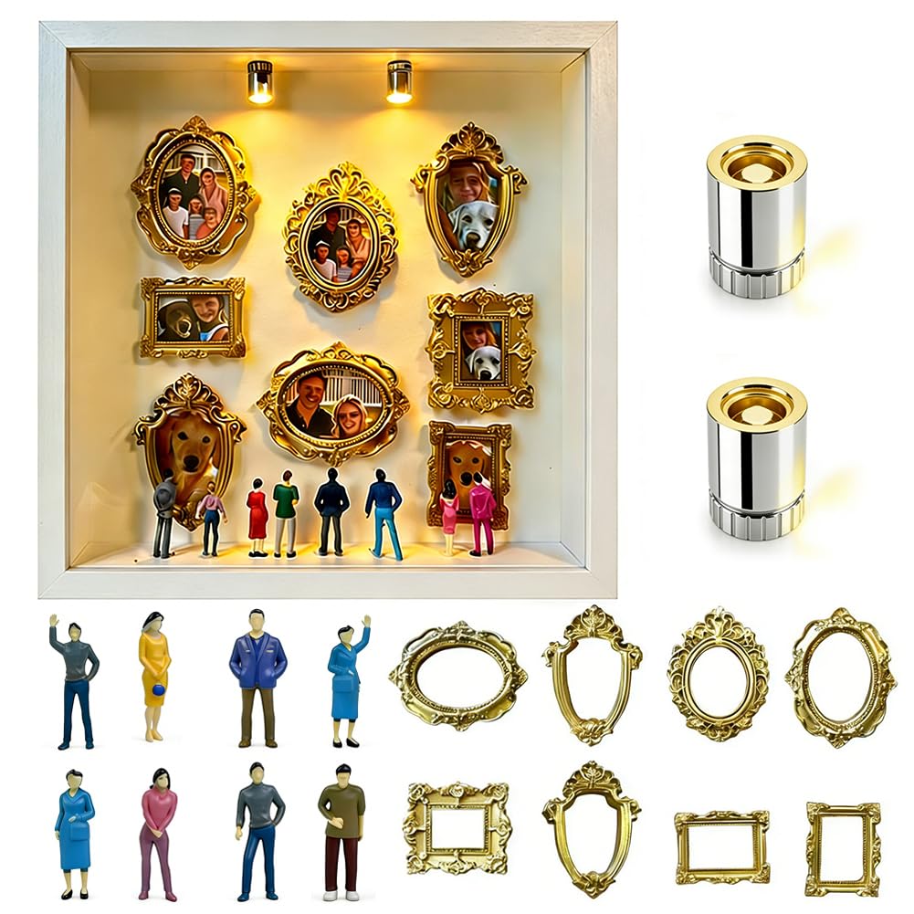 DIY Mini Museum Silhouette Box, Foto Erinnerungsanzeige Set mit 8 Mini Bilderrahmen Gold & 8 Zufälli