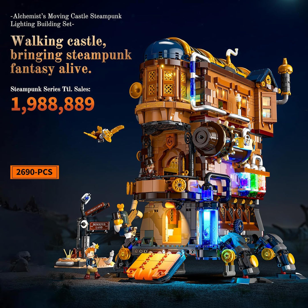Lumibricks Alchemistisches Bewegliches Schloss LED-Bauset – 2690 Teile Steampunk-Fantasiemodell mit