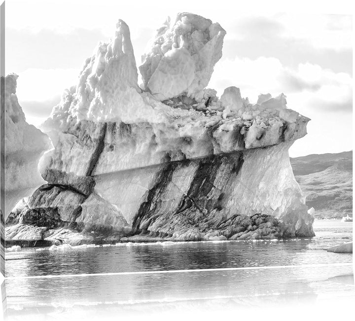 Pixxprint gigantischer Eisberg Kunst B&W als Leinwandbild/Grösse: 100x70 / Wandbild/Kunstdruck/ferti