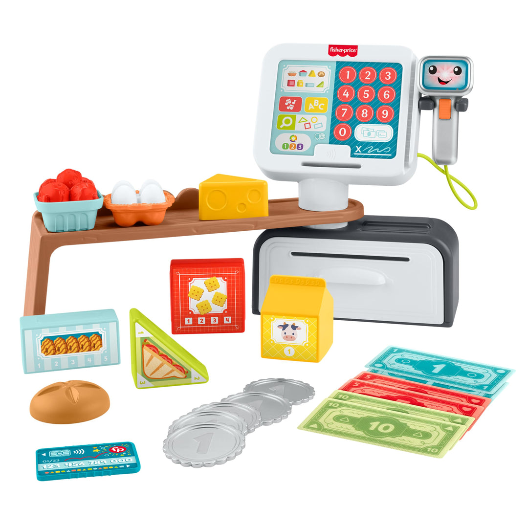 Fisher-Price Lernspielzeug für Kleinkinder Lernspass Meine erste Spielkasse, Kaufladen mit 20 Teilen
