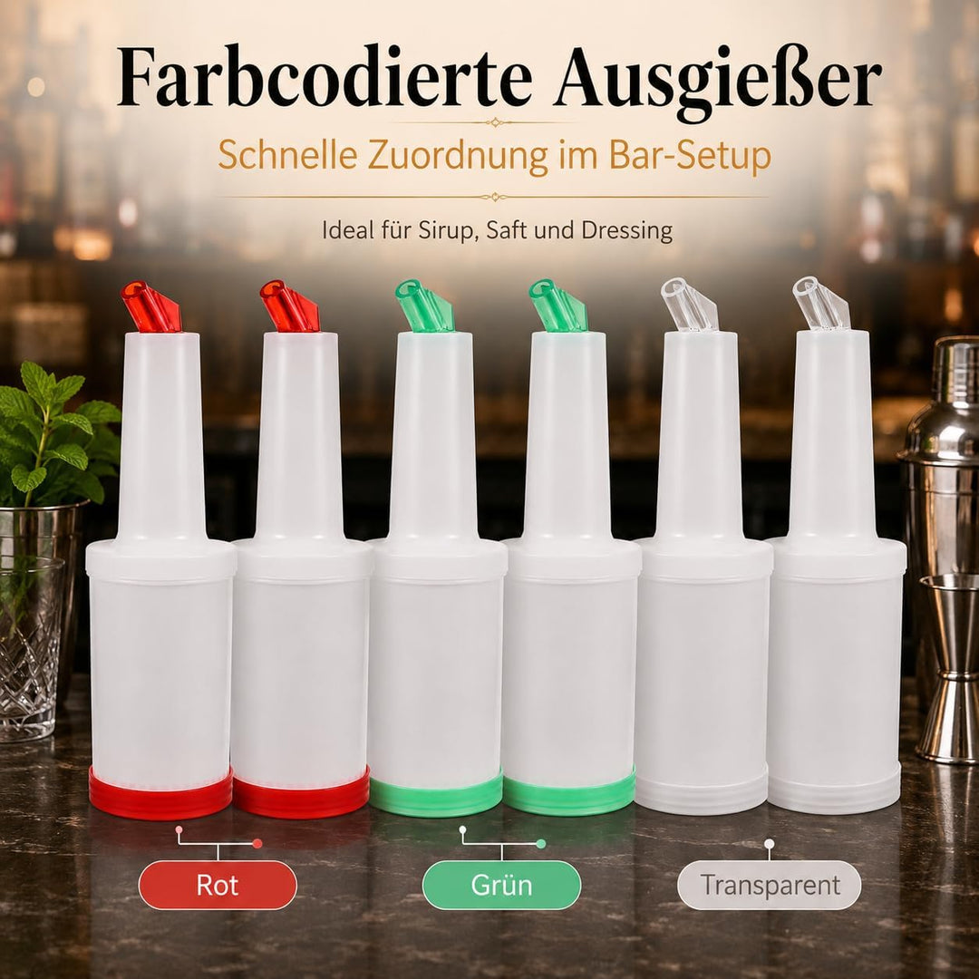 Besonzon, Saftflaschen, mit Ausgiesser und Deckel , bunt, 6 Stück, einfach mischen, giessen und lage