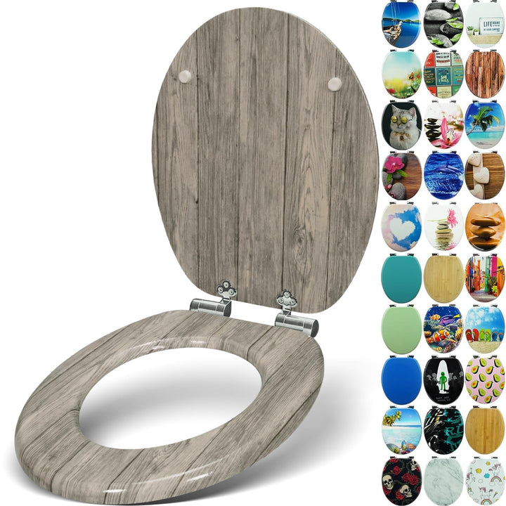 Premium WC Sitz mit Absenkautomatik – hochwertige Toilettendeckel aus Holz, viele bunte Motive, hohe