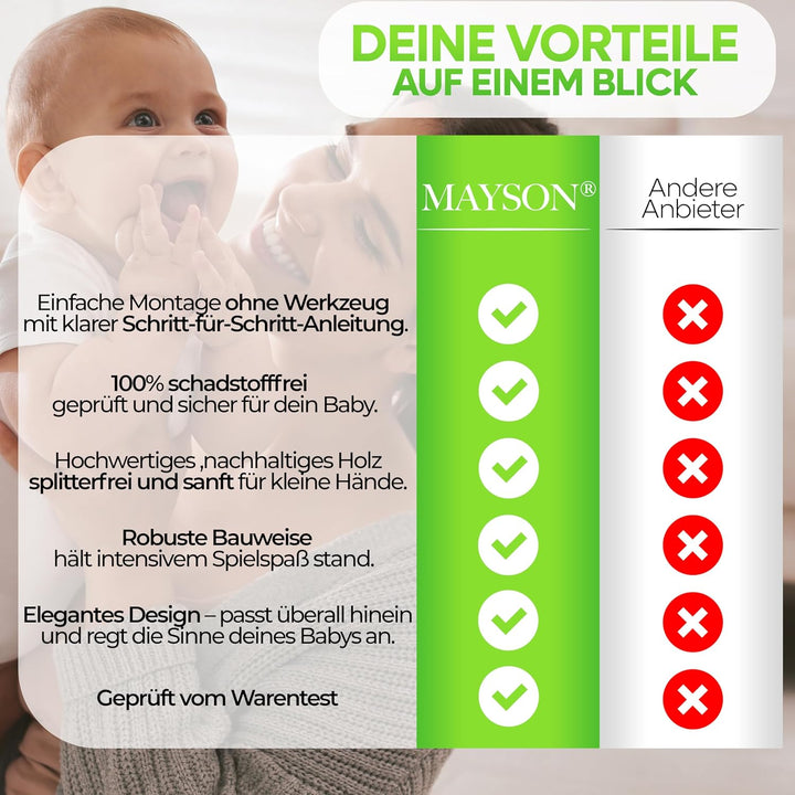 MAYSON® Spielbogen Baby aus Holz nach Montessori – Höhenverstellbarer & Schadstofffreier Spielbogen