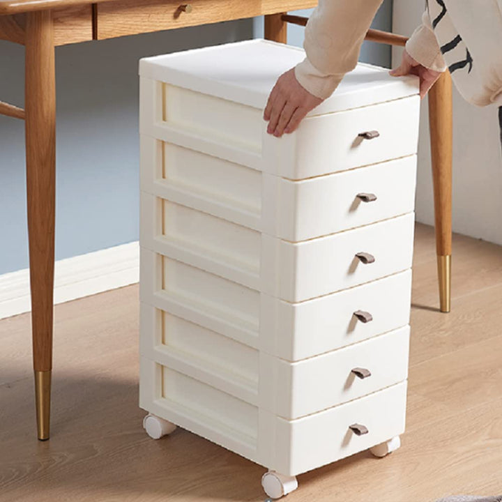 BAKAJI Schubladenbox mit Rollen, 6 flachen Schubladen, Griffe zum Ziehen, Für Schlafzimmer, Schule &amp;