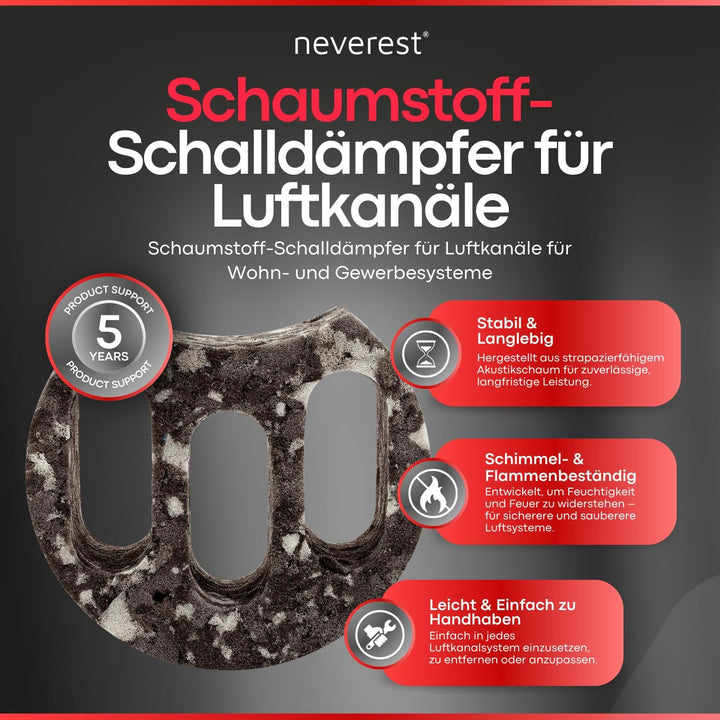 neverest® ESD Schalldämmelement 80 mm Einschub Rohrschalldämpfer für Runde Lüftungsrohre Reduziert G