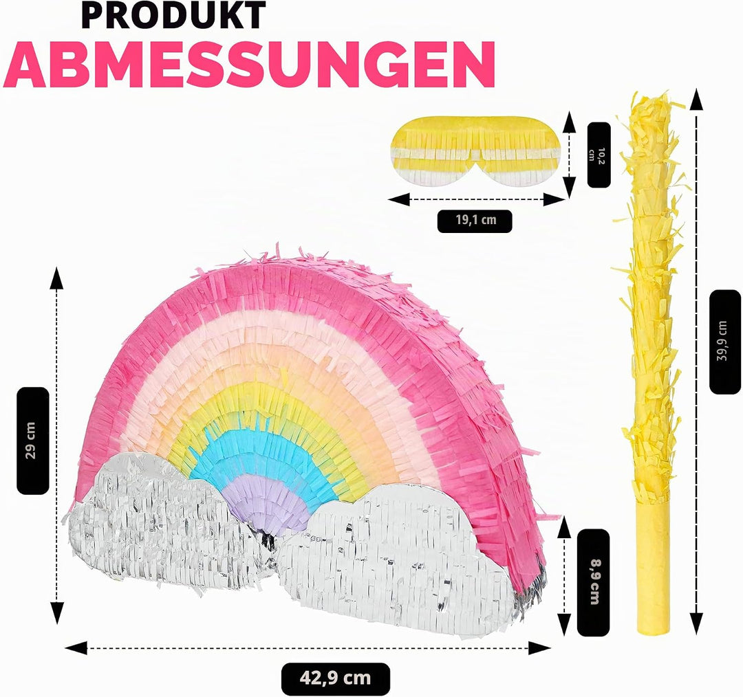 Regenbogen-Pinatas-Set mit Augenbinde und Fledermaus (41,5 x 21,6 x 8,9 cm), Regenbogen-Pinatas für