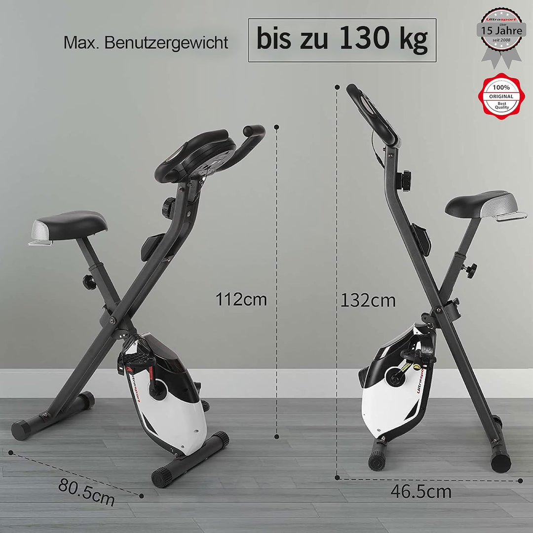 Ultrasport F-Bike, Fahrradtrainer, Heimtrainer, faltbares Fitnessfahrrad, integrierter Trainingscomp