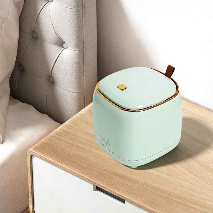Desktop Mini Mülleimer mit Druckdeckel, tragbarer Tischabfalleimer für Zuhause und Büro, Hellgrün, 1