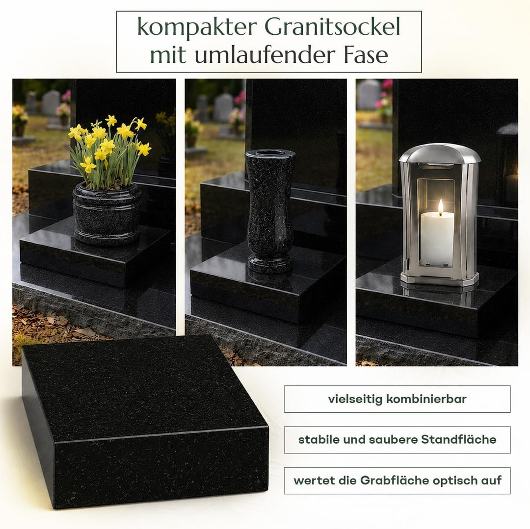 designgrab Lampen- und Vasensockel eckig 20x20x5 cm aus Granit Schwedisch Black für Grabvase oder Gr