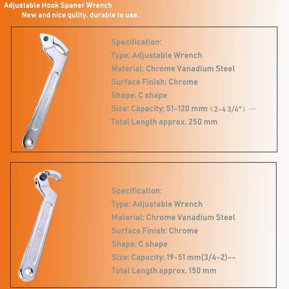 Poweka C Verstellbar Hakenschlüssel 4 Stück Schraubenschlüssel Enthält 3/4-2", 1 1/4-3", 2-4 3/4", 4