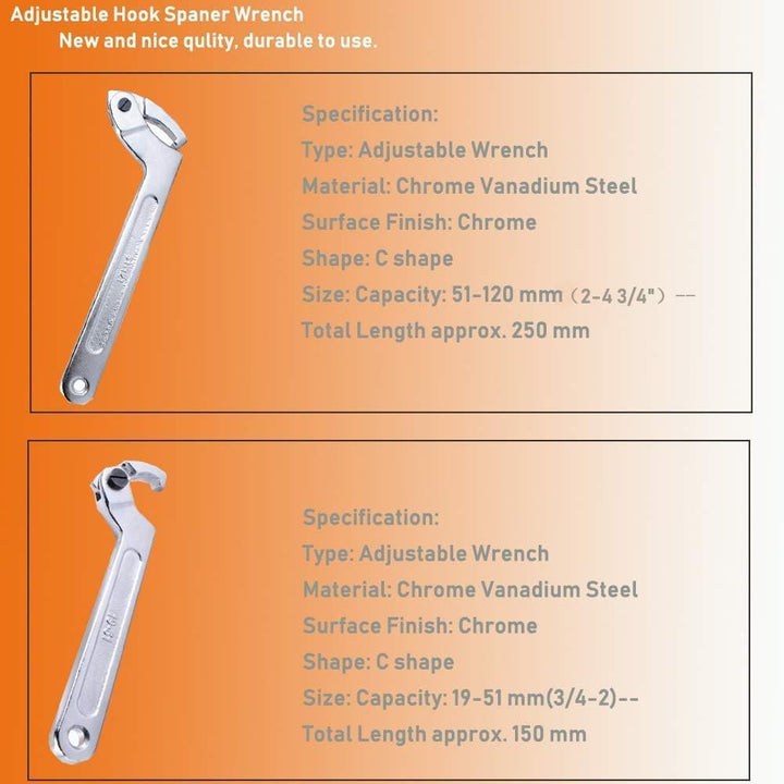 Poweka C Verstellbar Hakenschlüssel 4 Stück Schraubenschlüssel Enthält 3/4-2", 1 1/4-3", 2-4 3/4", 4