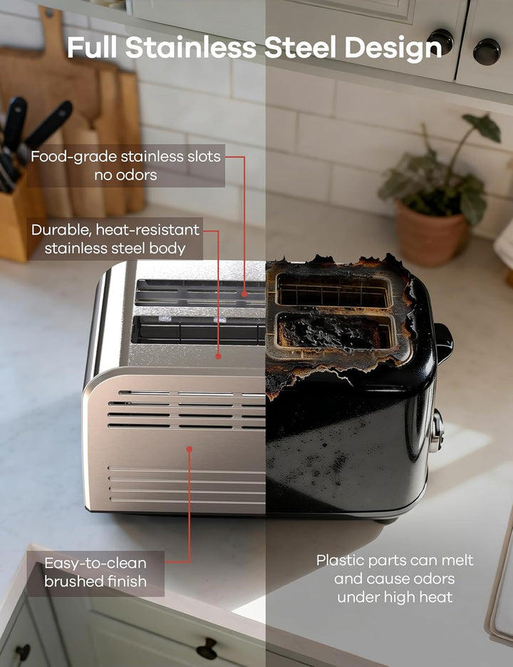 Ganiza Smart Toaster 2 Scheiben, Toaster Edelstahl mit Touchscreen, digitaler Timer, 6 Bräunungsstuf