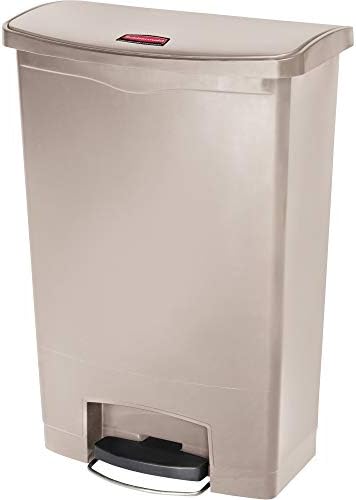 Rubbermaid Commercial Products Slim Jim 1883552 90 Litre Front Step Step-On Resin Wastebasket - Beig