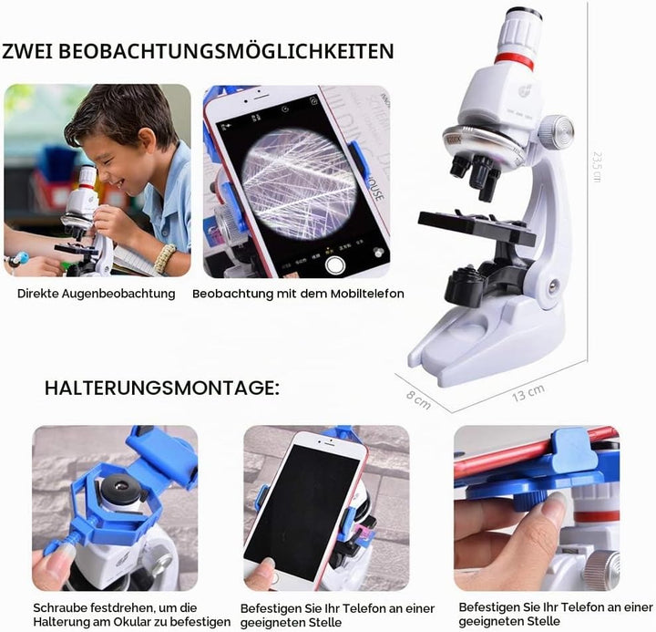HONPHIER® Mikroskop für Kinder 100x 400x 1200x Mikroskop Spielzeug Microscope mit Telefonhalter Mikr