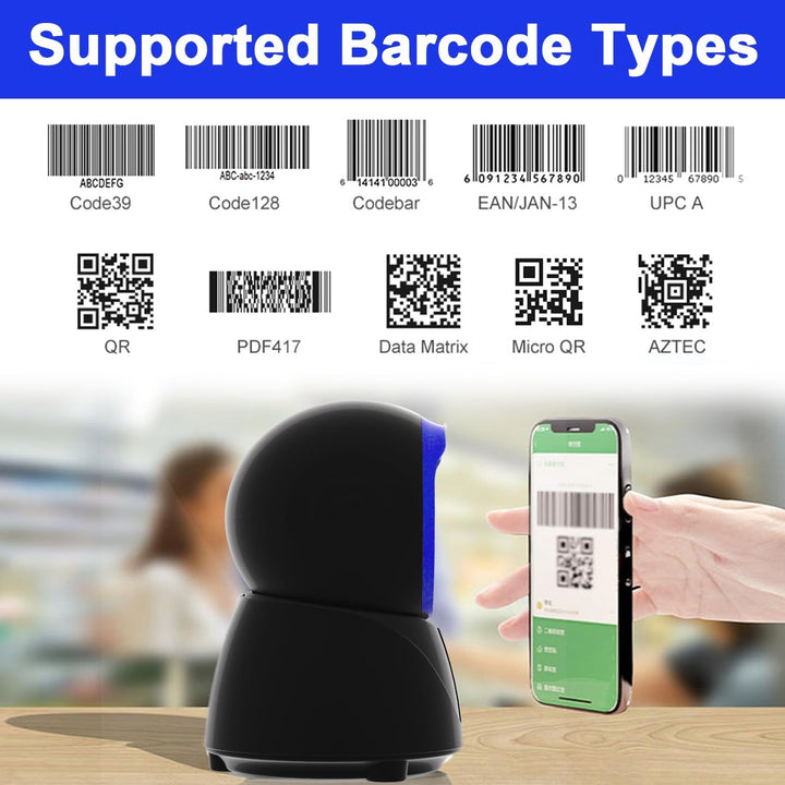 LENVII Desktop Freespeech Barcode Scanner, Omnidirectionele QR Code lezer 1D/2D/QR Code Scanner Kabe