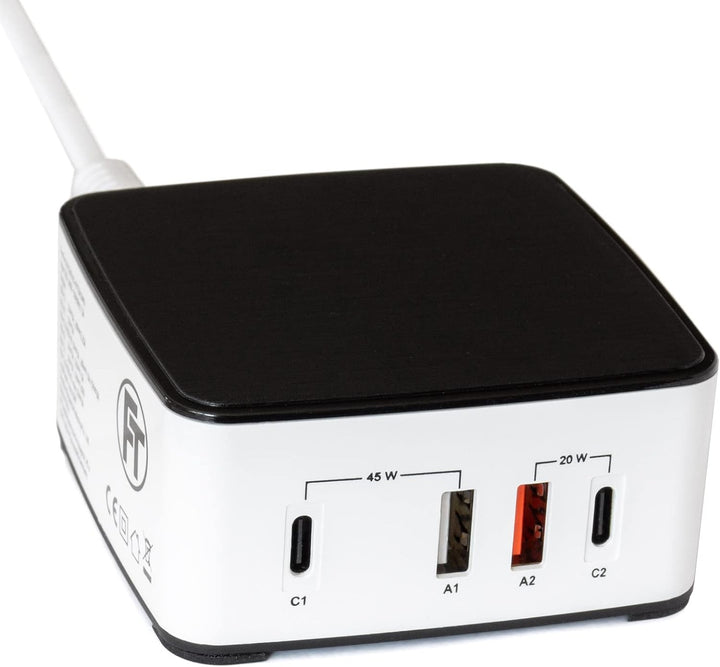 FeinTech NLG00165 USB C Ladegerät Mehrfach 4 Port 65W (45W + 20W) USB Netzteil mit 2X USB-C PD und 2