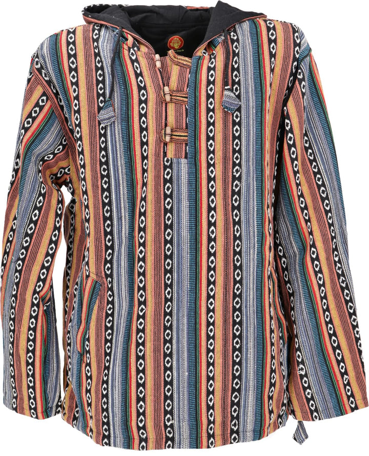 GURU SHOP Goa Kapuzenshirt, Baja Hoodie, Style Kapuzenpullover, Herren, Baumwolle L Blau/Orange, L B