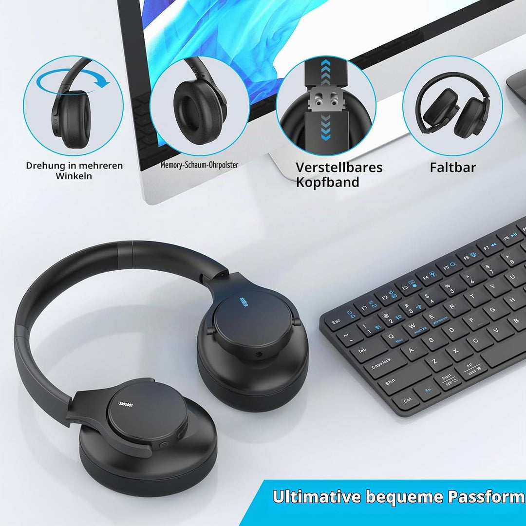 elzle Bluetooth Kopfhörer Over Ear, 82 Stunden Spielzeit, Bluetooth 5.4 Vorsicht Klappbare kopfhörer