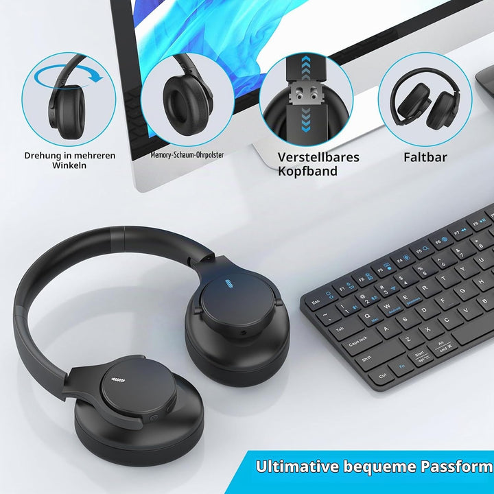 elzle Bluetooth Kopfhörer Over Ear, 82 Stunden Spielzeit, Bluetooth 5.4 Vorsicht Klappbare kopfhörer