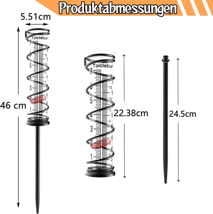 Regenmesser für Aussenbereich,Regenmesser aus Glas mit Metallständer, gut ablesbar mit rotem Schwimm