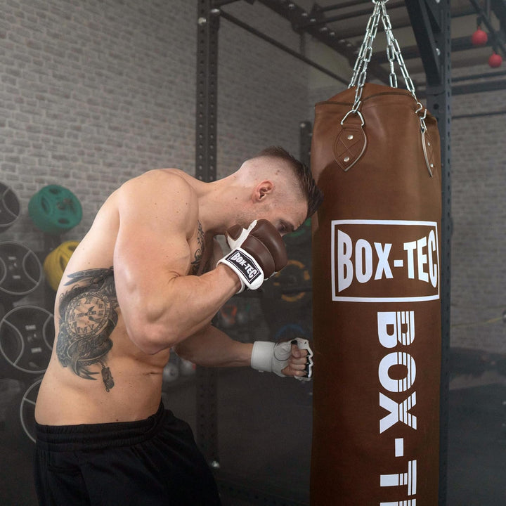 BOX-TEC Boxsack Sandsack Punching-Bag Retro 120cm, gefüllt inkl. Vierpunkt-Kette mit Drehwirbel