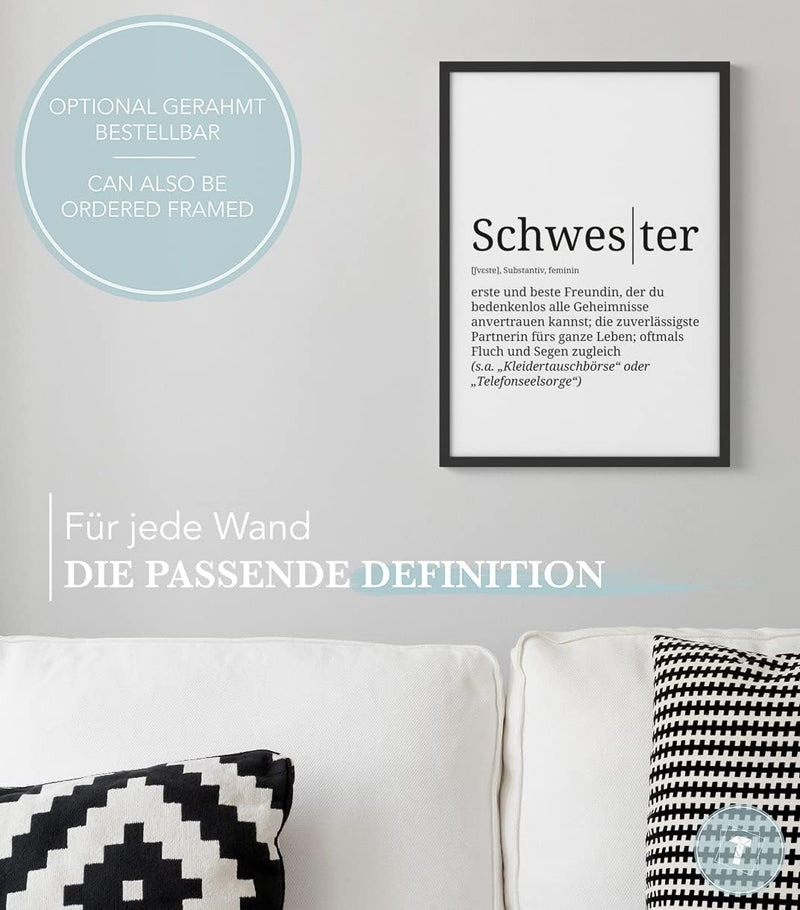 Papierschmiede® Definition: Schwester, DIN A1 (59x84 cm), XXL Poster für Wohnzimmer, Schlafzimmer, K