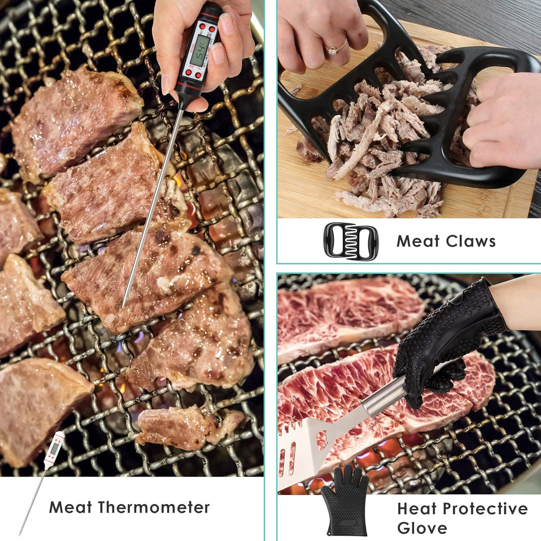 NEXGADGET BBQ Grillbestecksets, 32PCS extra Dickes Edelstahl Grillzubehör mit Langen Griffen, Grillz