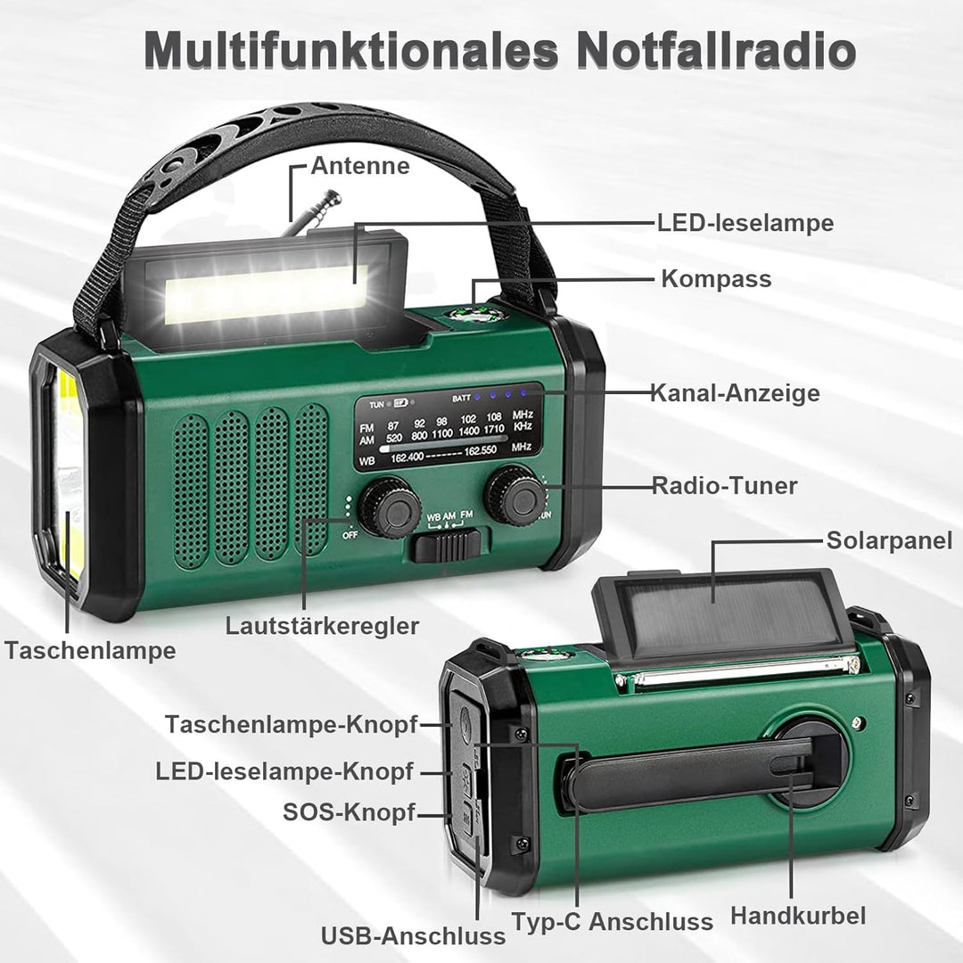 YIKANWEN Kurbelradio mit 20000mAh Akku Wiederaufladbare, Tragbar Solar Radio Dynamo Radio mit AM/FM,