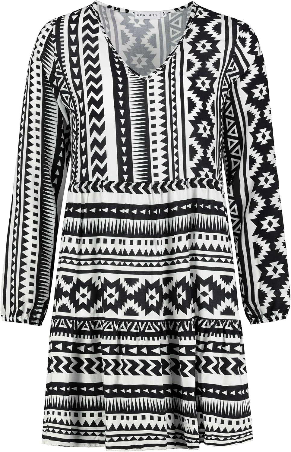 DENIMFY A Linien Kleid Damen DFIda Midikleid Kleider Strandkleid Sommerkleid Sommer Blumenmuster Ele