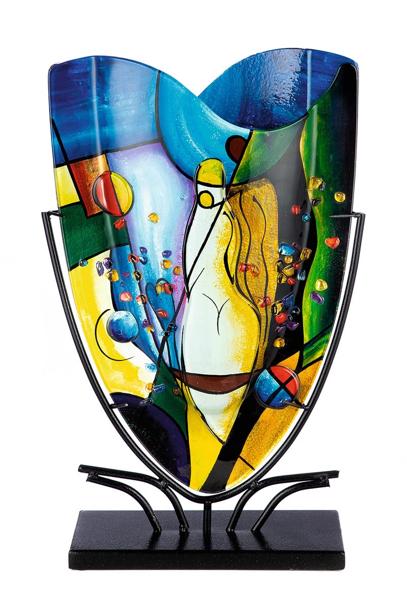 GILDE GLAS art Deko Vase aus Glas auf Metallfuss - Deko Wohnzimmer - Geschenke für Frauen Geburtstag