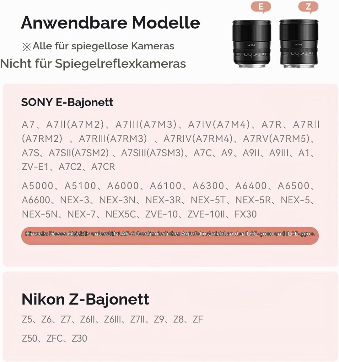 TTARTISAN 75mm F2.0 Kameraobjektiv für Nikon Z Mount Autofokus Vollformat Portrait objektiv
