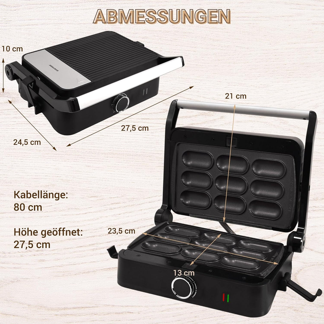 Syntrox Brezel Nugget Kombigerät Multifunktionsmaker mit Wechselplatten, Kontaktgrill Edelstahl, Mul