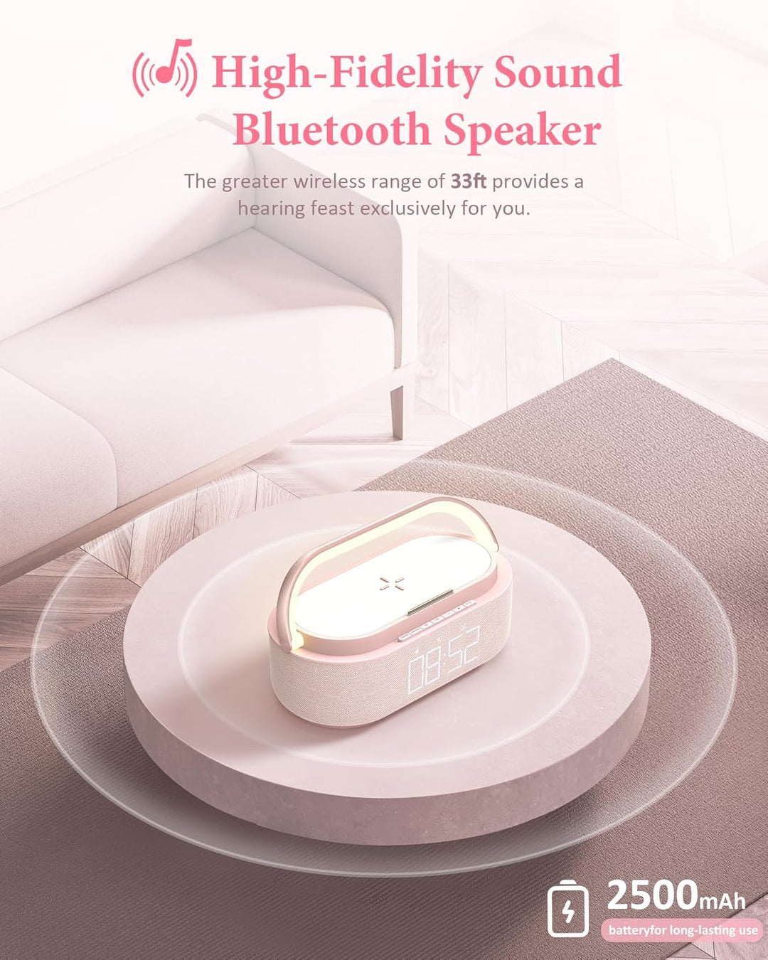 COLSUR Radiowecker Digital mit Wireless Charger, Bluetooth Lautsprecher mit USB-Ladegerät, Smart Wec