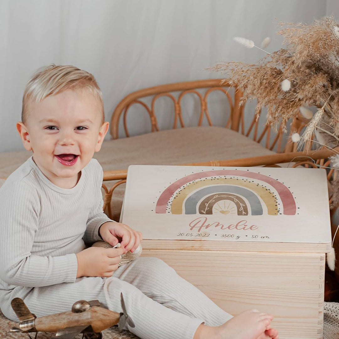 KIDSMOOD - Erinnerungsbox Baby, personalisierte Holzkiste mit Deckel, Ideal zur Aufbewahrung von Eri