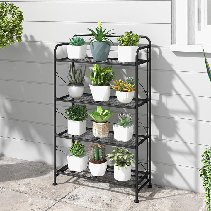 RELAX4LIFE 4-stufiges Pflanzenregal Klappbar, Blumenständer aus Metall, Blumentreppe mit Verstellbar