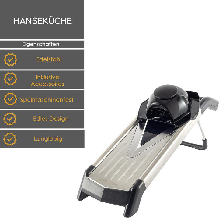Profi V-Gemüsehobel Edelstahl - Mandoline Küchenhobel inkl. 5 Einsätze - Verstellbarer Gemüseschneid