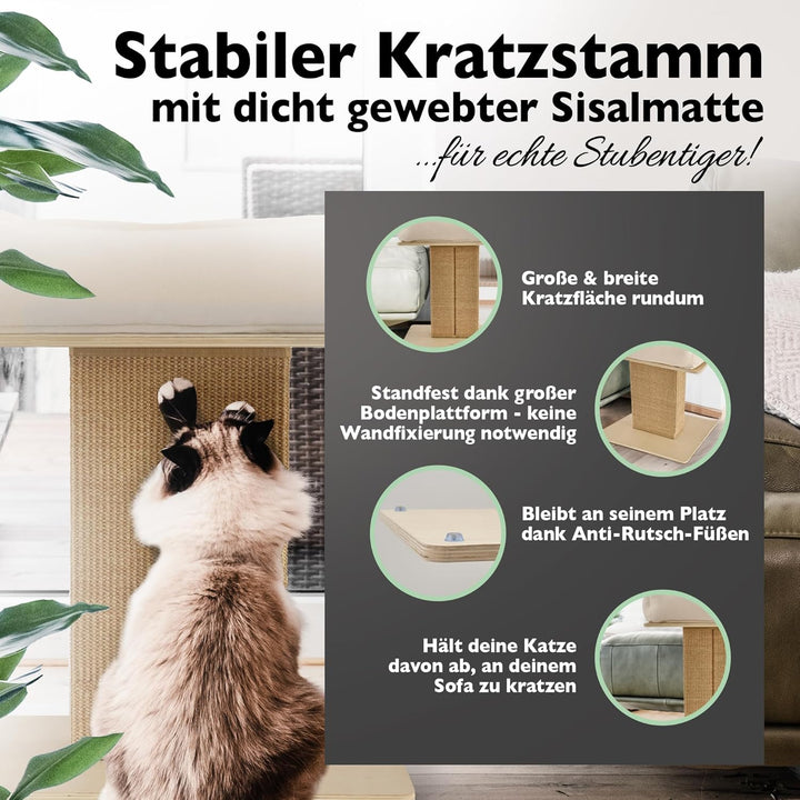 Nemmy Premium Kratzbaum klein beige | Stabiler Kratzstamm extra breit | Katzenbett mit Kissen | Katz