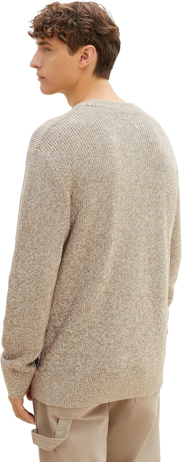 TOM TAILOR Denim Herren Basic Multicolor Strick-Pullover L 32775-ecru Tonal Mouline, L 32775-ecru To